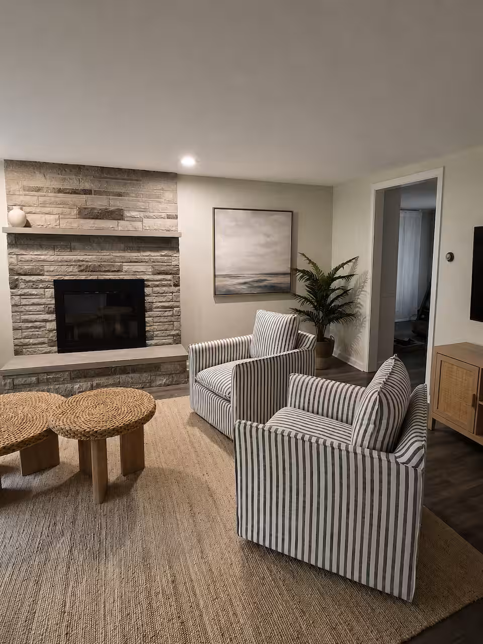 Living room with 75-inch TV